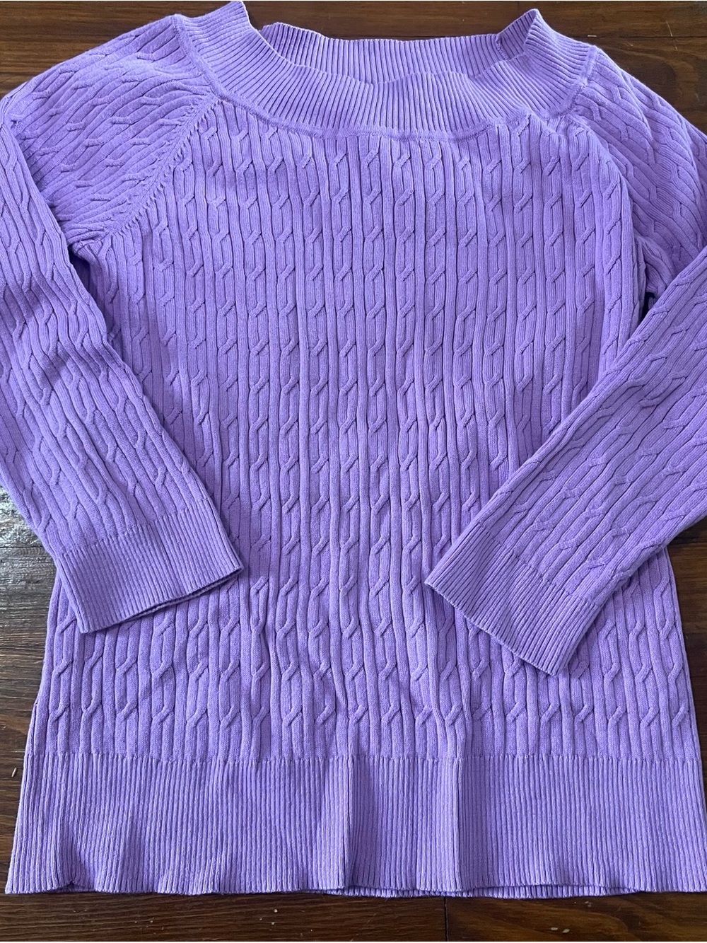 Talbots Lilac Cable-Knit Crewneck Sweater